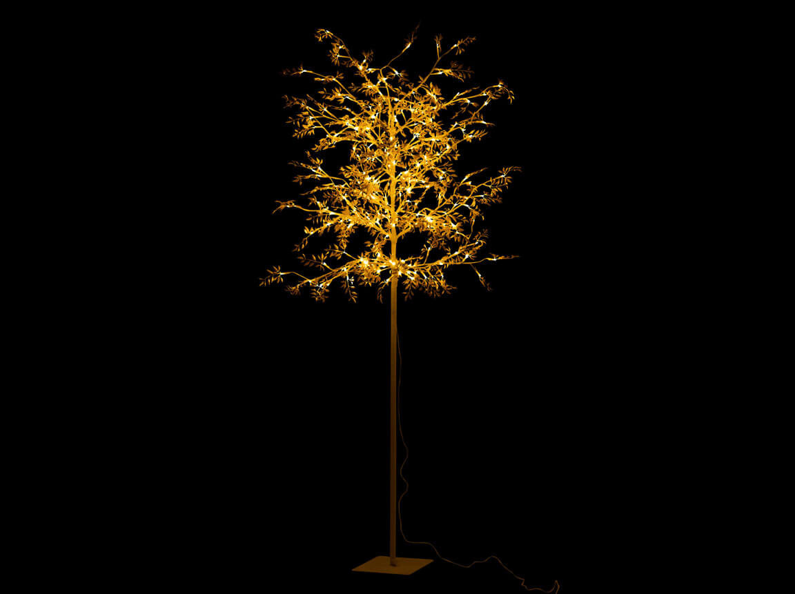 Udlejning / leje af kunstigt træ med blade og LED-lys. Lejepris pr. dag kr. 285,-